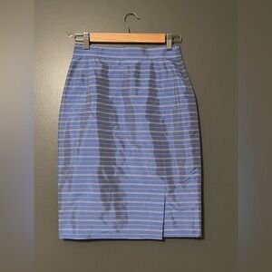 Louis Féraud Vintage Silk Pencil Skirt Blue Stripe Size 4